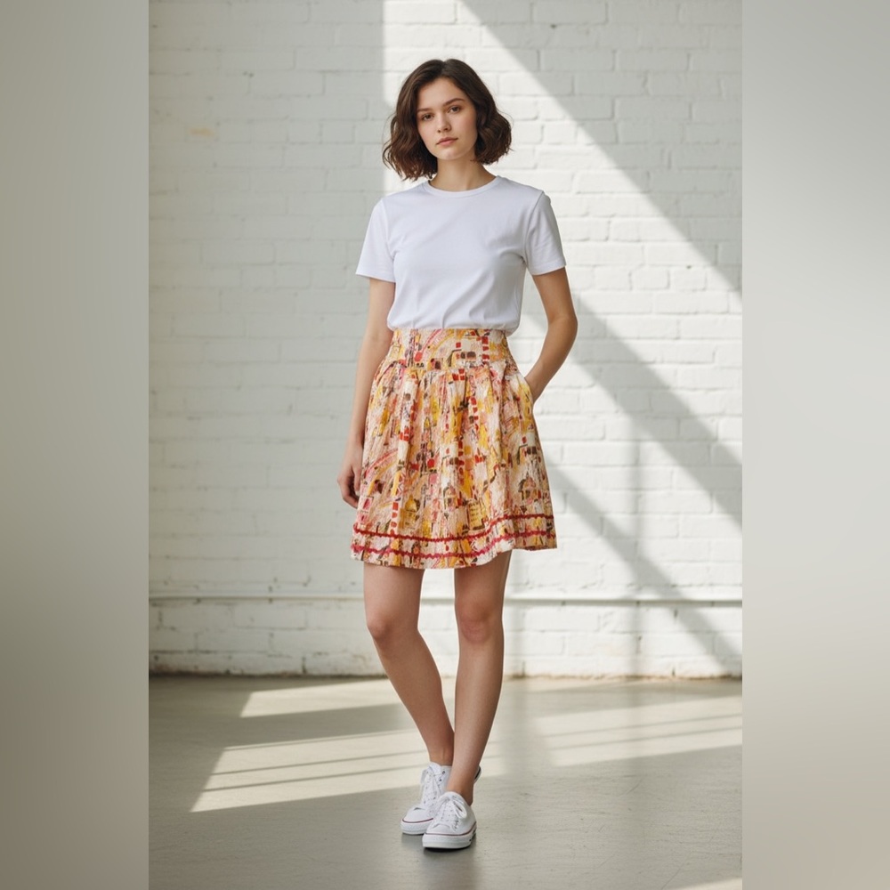 Vintage Will Smith Pink and Yellow cotton A-Line Skirt size 8